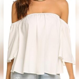 Cocobla Women Casual White Top Off Shoulder Chiffon Blouse sz XL